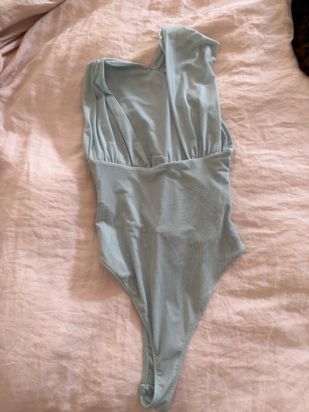 Zara Pale Blue Asymmetric Ruched Bodysuit Size Medium - Picture 2 of 3